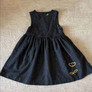 Wool Charming Black Kids Dress with Floral Embroidery